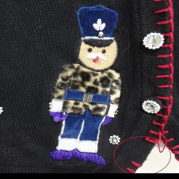 Ugly Christmas Sweater Vest M Black w Toy Soldiers Snowflakes Lord & Taylor - Picture 6 of 8